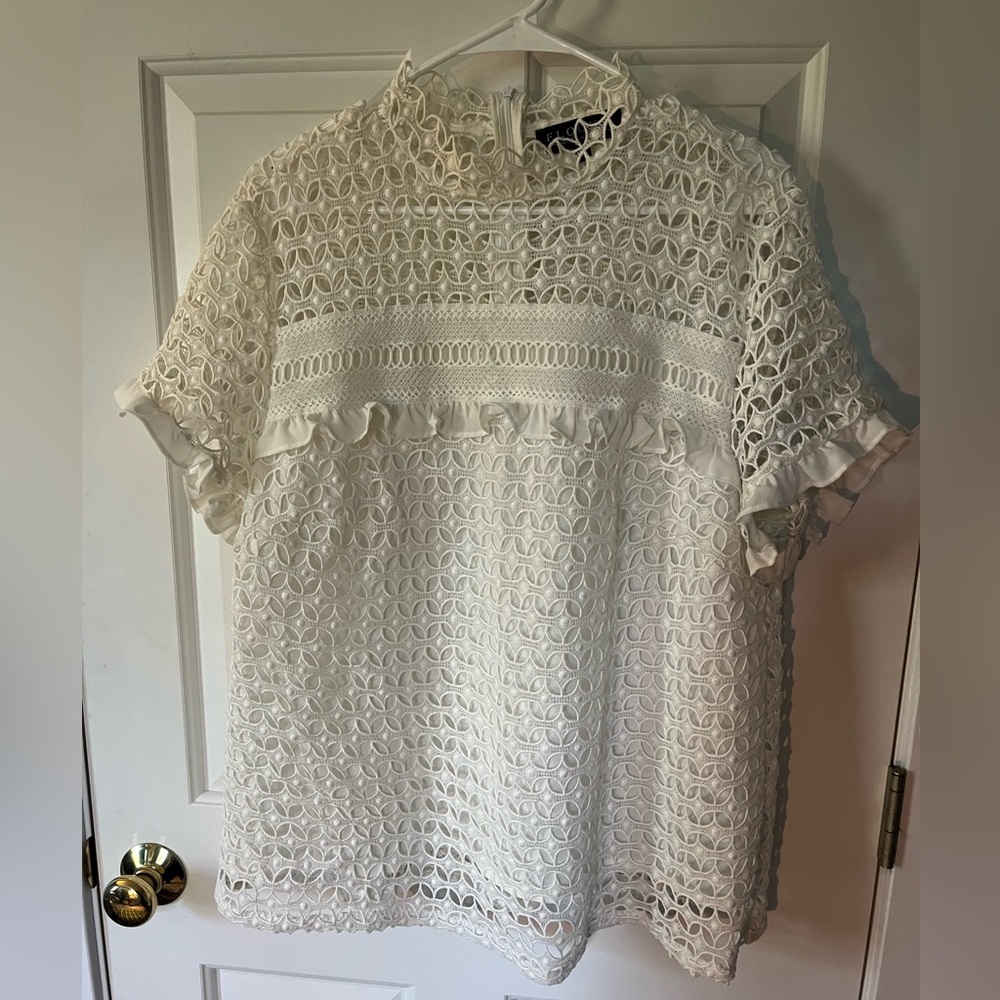White Crochet Lace Ruffle Eloquii Top